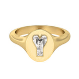 Alphabet 18K Gold Initial Y Signet Ring w. Solitaire Lab-Grown Diamond