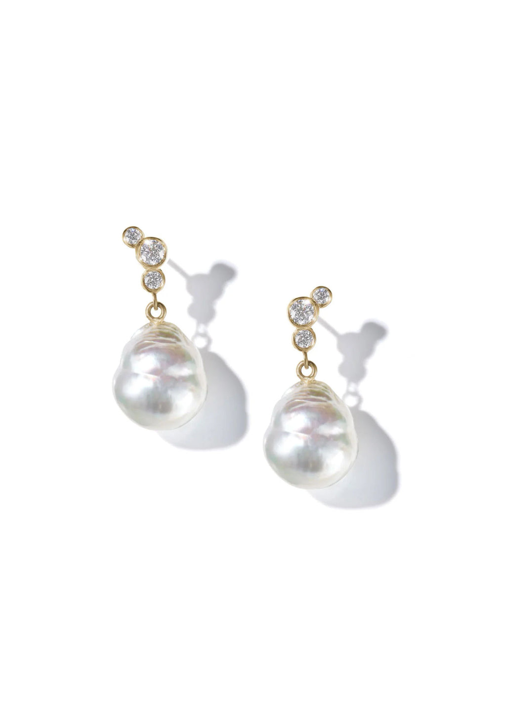 Orabelle Ethereal 14K Gold Earring w. Sea Salt Pearl & Diamonds