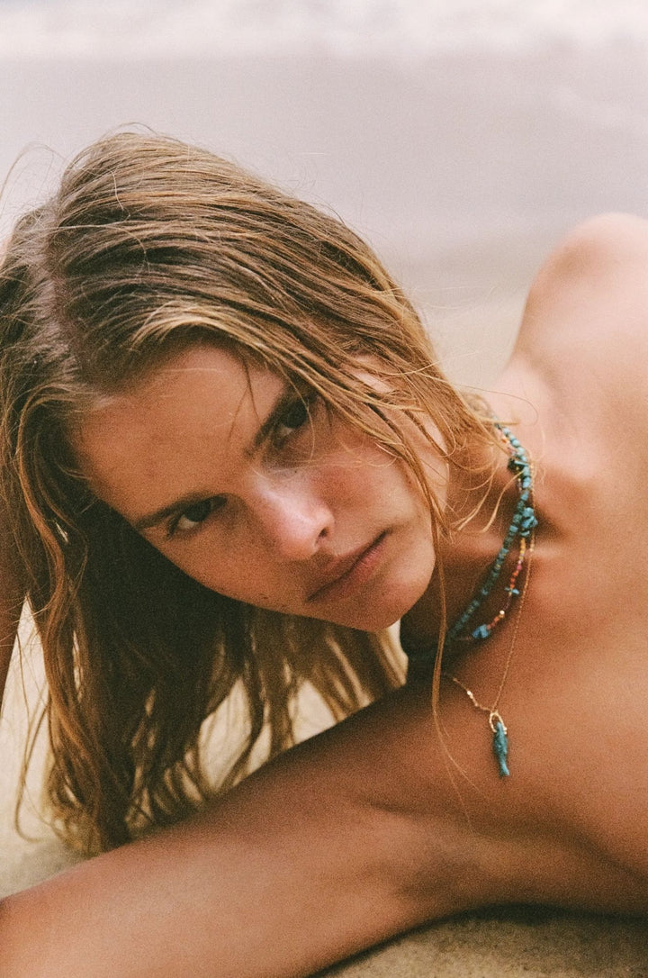 Secret Beach Gold Plated Necklace w. Beads, Jade, Amethyst & Turquoise