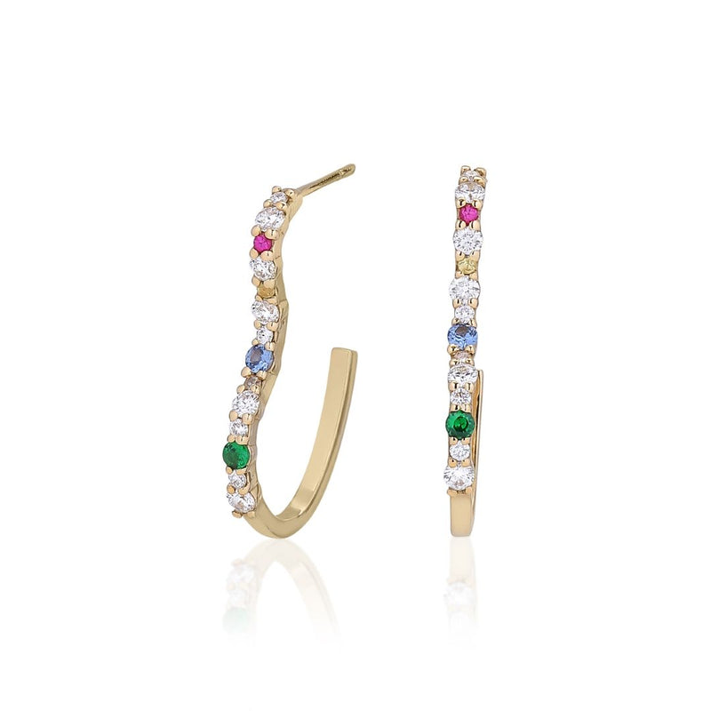 Anpé Atelier x Anna Winck 14K Gold Hoops w. Diamonds, Sapphires & Tsavorite
