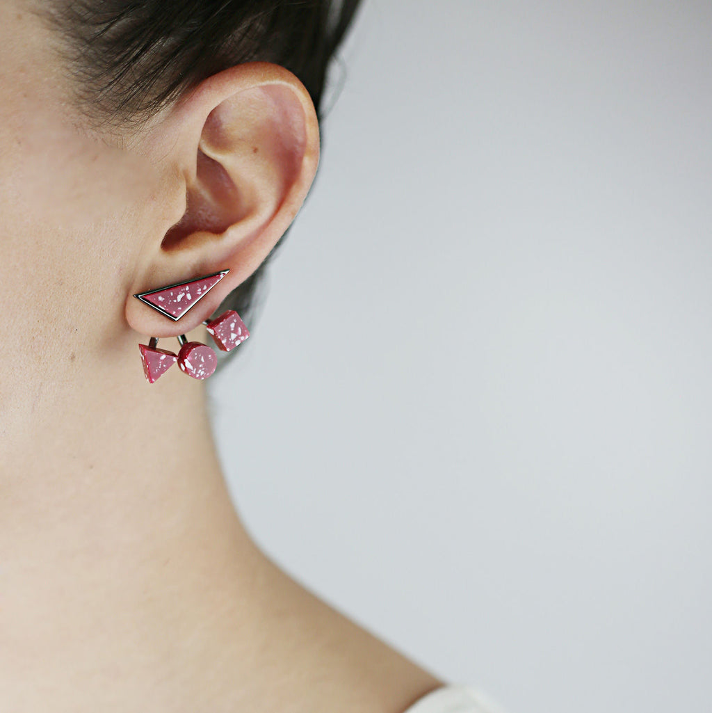 Geometrical red Gold Plated Studs