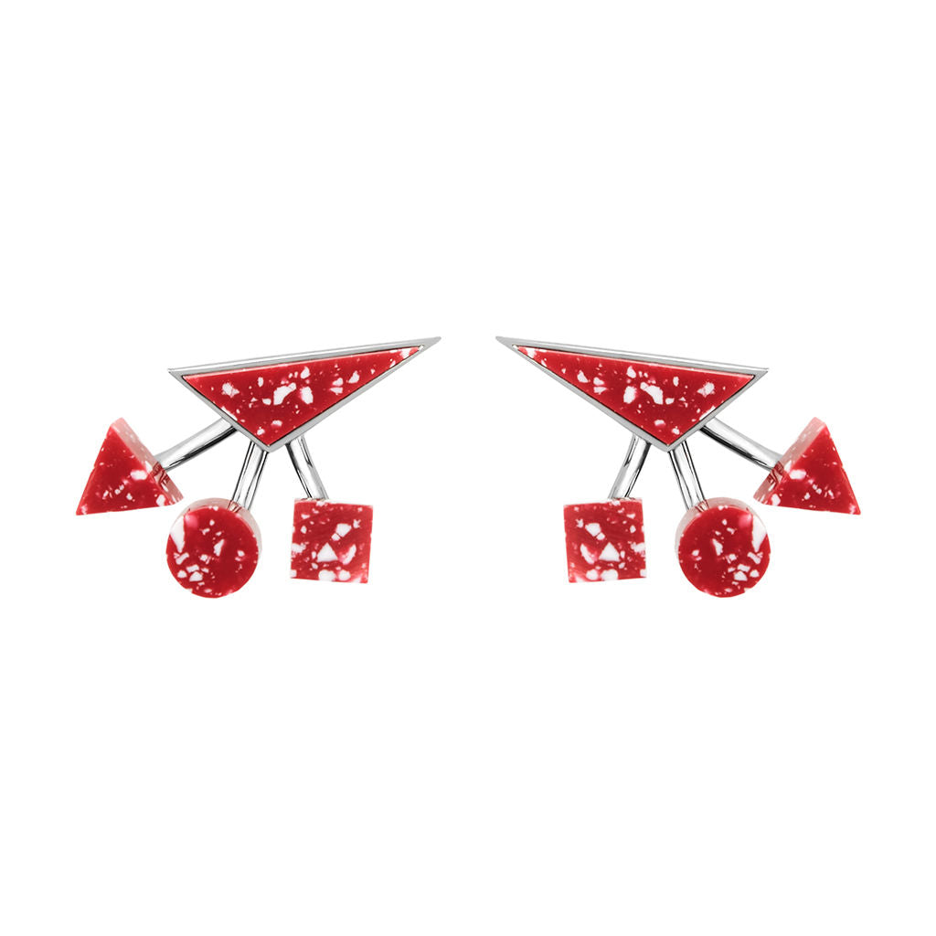 Geometrical red Gold Plated Studs