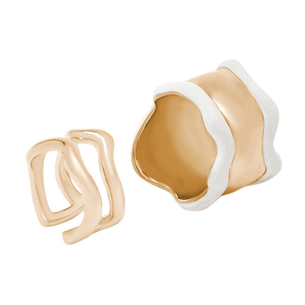 Lava white - set of two Gold Plated Rings