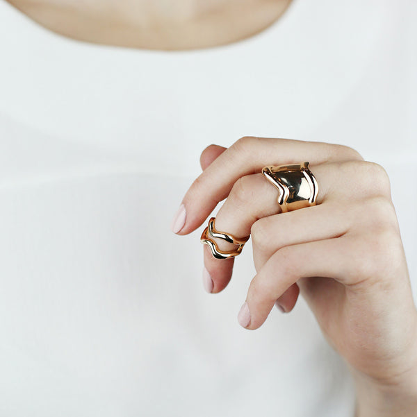Lava pure - set of two Gold Plated Rings