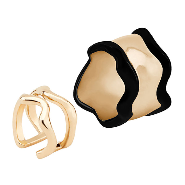 Lava black - set of two Gold Plated Rings