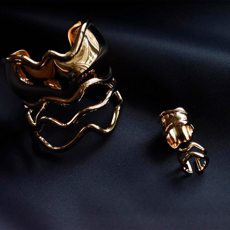 Lava pure - set of two Gold Plated Rings