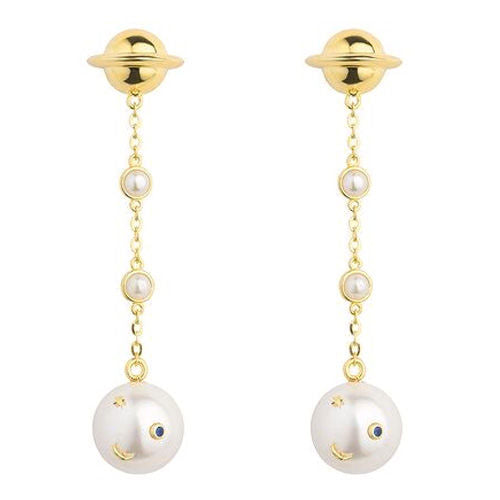 Gold Plated Face Earrings w. Pearls