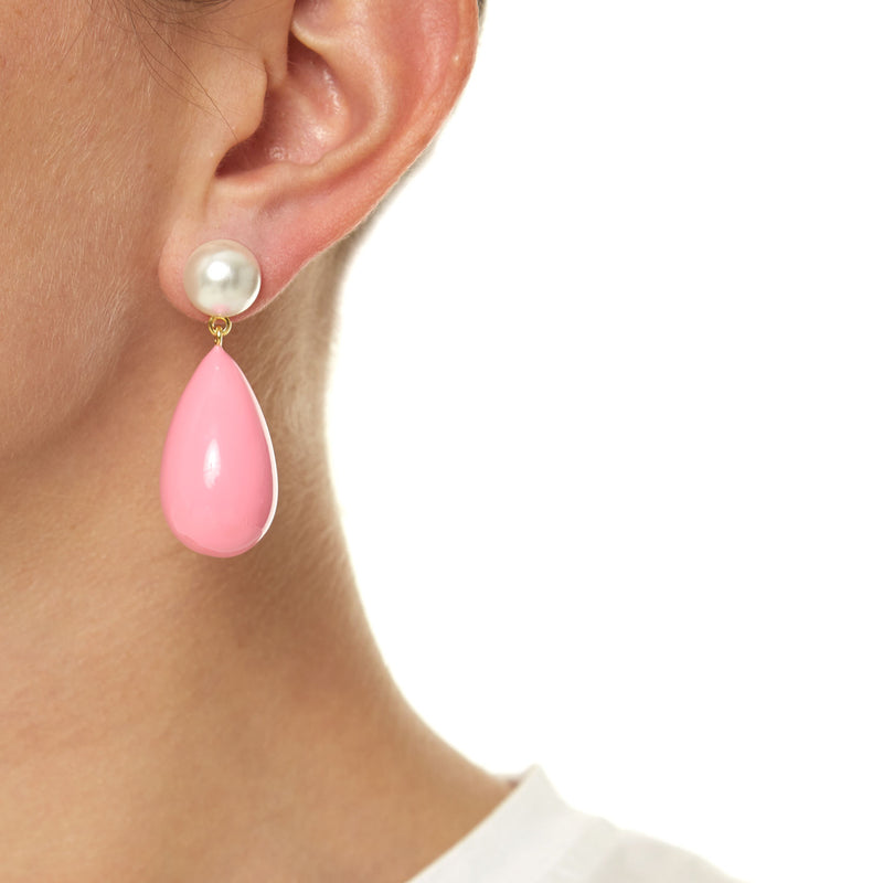 Drop Pink & White Gold Plated Earrings w. Pearls