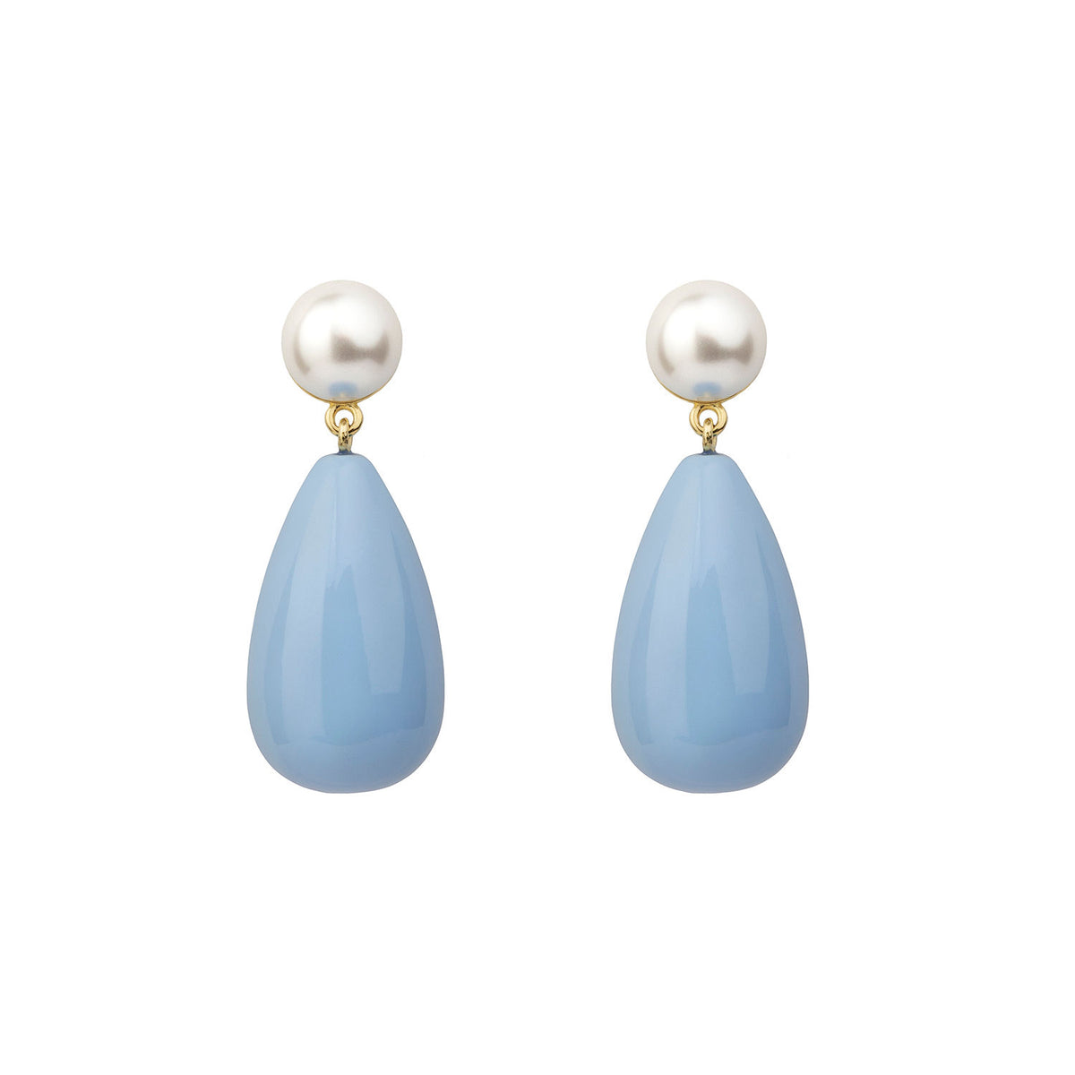 Drop Baby Blue & White Gold Plated Earrings w. Pearls