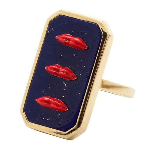 Three Lips Red & Blue Gold Plated Ring