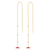 Lips Long Red Gold Plated Earrings