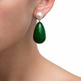 Drop Green & White Gold Plated Earrings w. Pearls