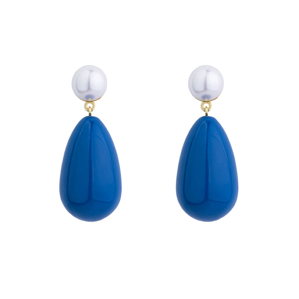 Tropfen-Ohrringe goldplattiert I Blau & Weiß