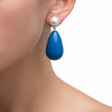 Drop Blue & White Gold Plated Earrings w. Pearls