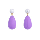 Drop Light Purple & White Gold Plated Earrings w. Pearls