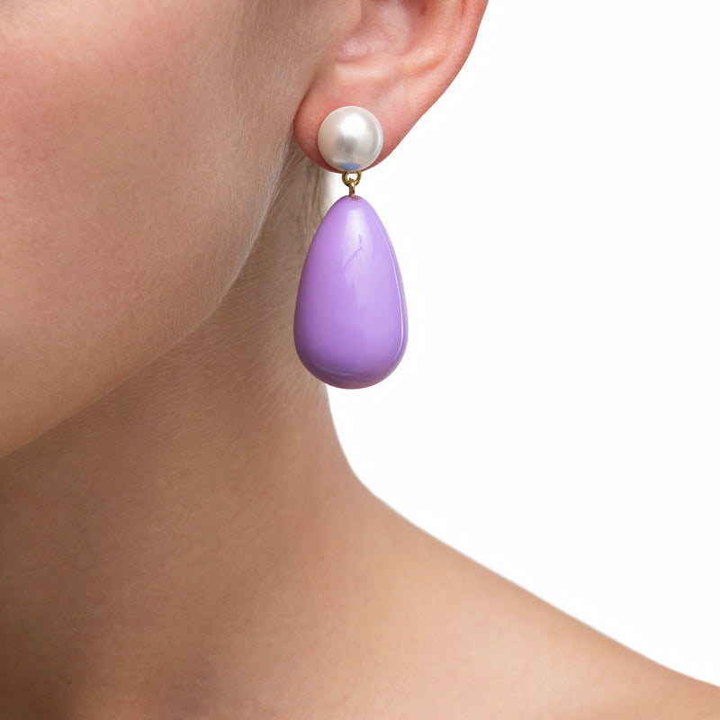 Drop Light Purple & White Gold Plated Earrings w. Pearls