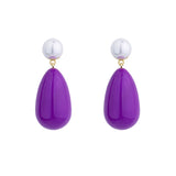 Drop Purple & White Gold Plated Earrings w. Pearls
