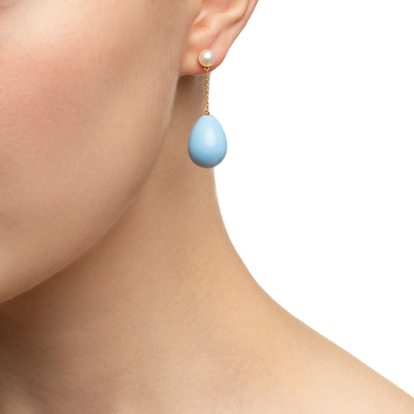 Mini Perlentropfen-Ohrringe goldplattiert I Blaue Emaille