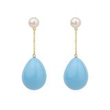 Blue Mini Pearl Drop Gold Plated Earrings