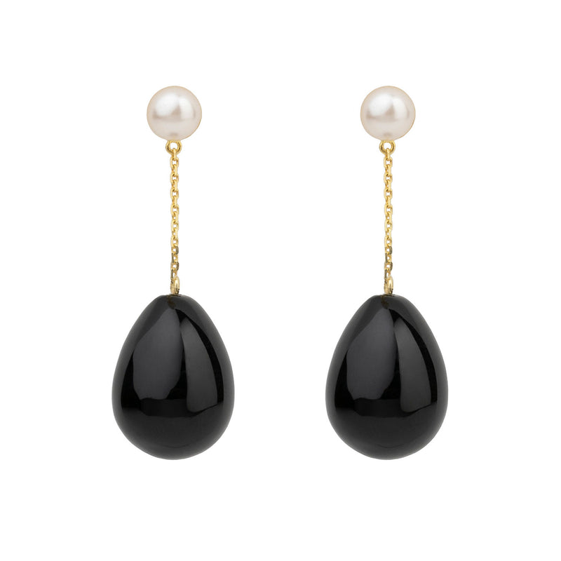 Black Mini Pearl Drop Gold Plated Earrings
