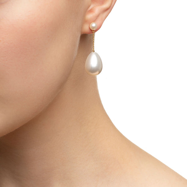 Mini Perlentropfen-Ohrringe goldplattiert I Weiße Perlen