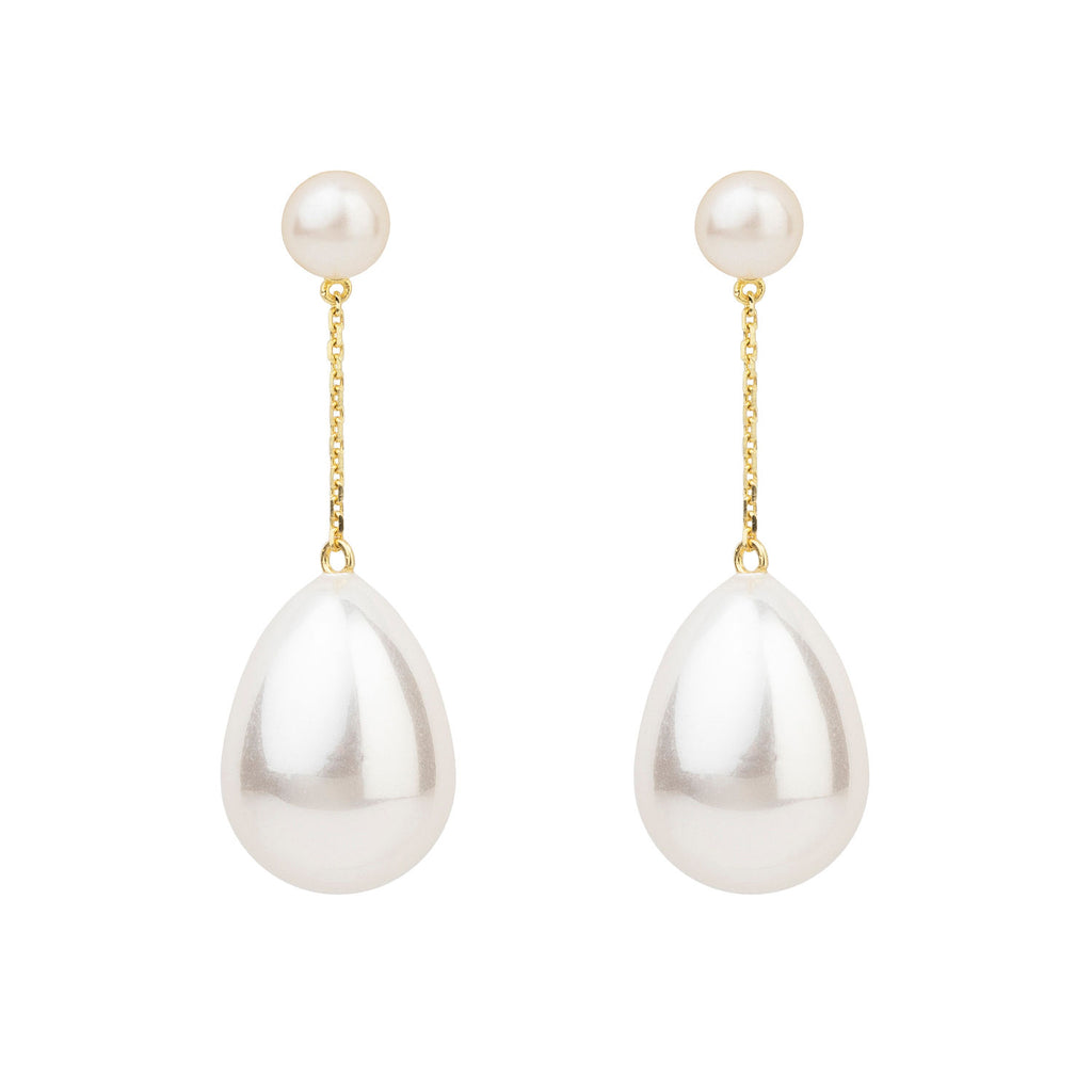 Weiße Mini -Perle -Drop -Ohrringe aus Goldplattlagen