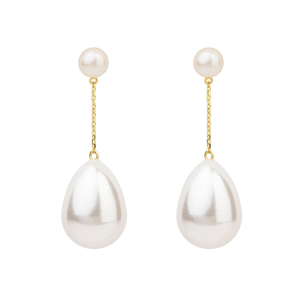 Mini Perlentropfen-Ohrringe goldplattiert I Weiße Perlen