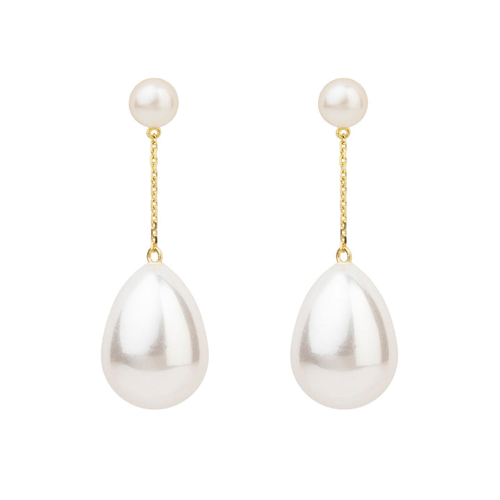 Weiße Mini -Perle -Drop -Ohrringe aus Goldplattlagen