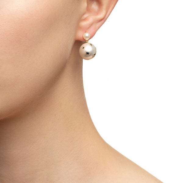 Blue Spots Mini Drop Gold Plated Earrings