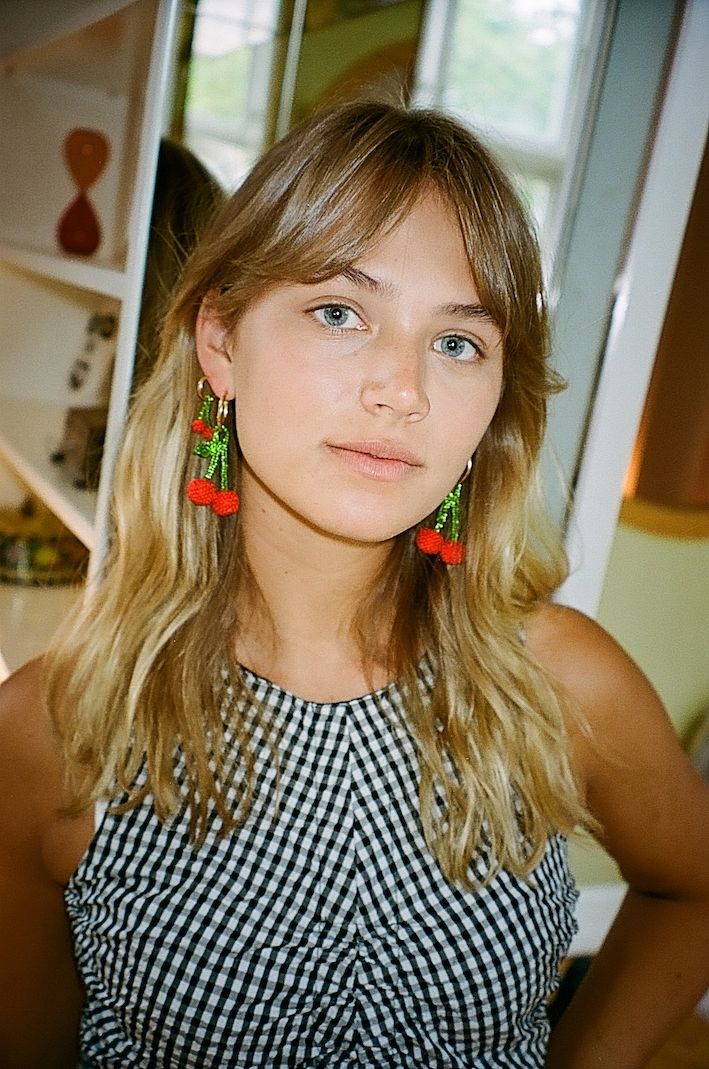 Cherry Earring Gold Plated, Red and Green Beads