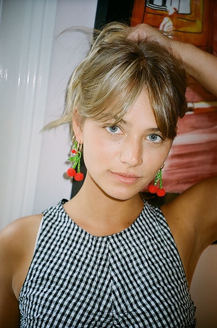 Cherry Earring Gold Plated, Red and Green Beads