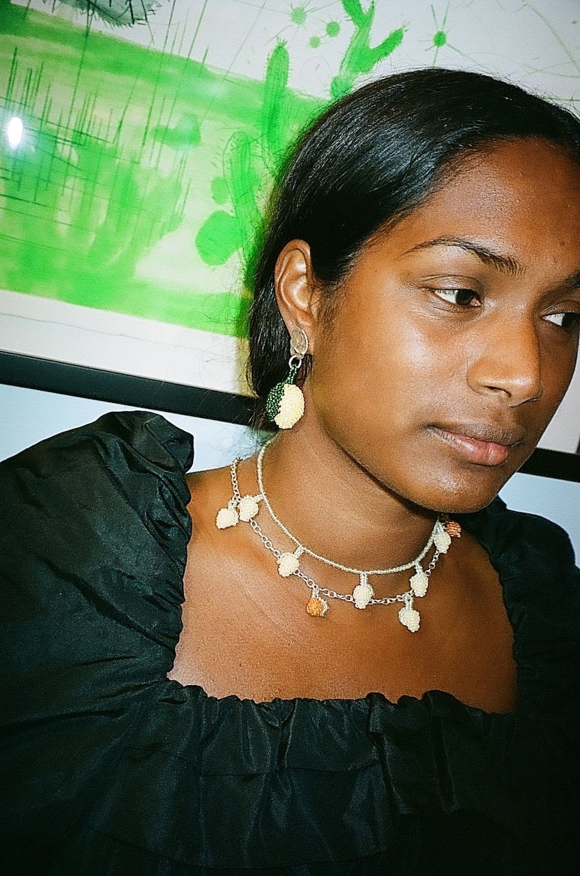 Lemon Blob Earring Silver, Mixed coloured Beads