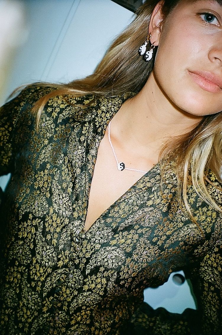 Simple Yin Yang Necklace Pink Beads