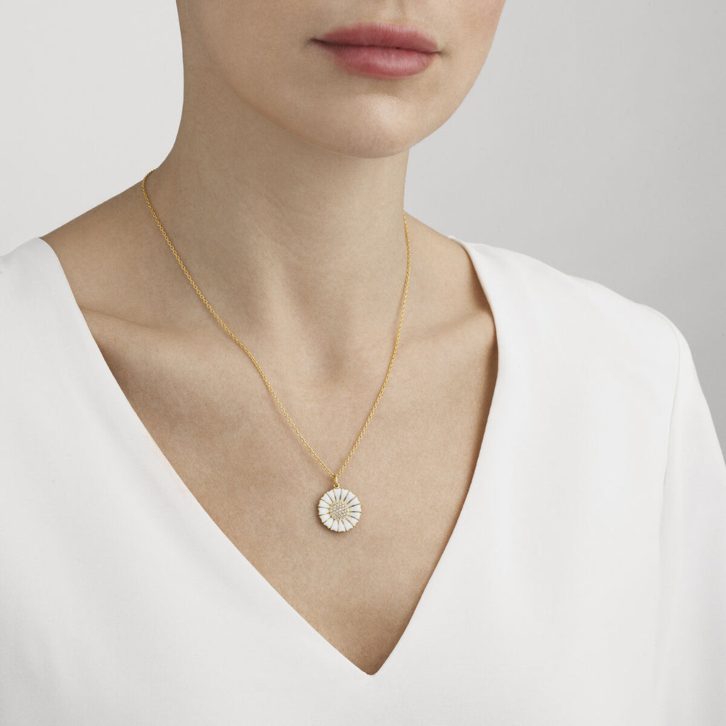 Daisy 180 mm. Gold Plated Necklace w. Diamonds, 0.19 ct.