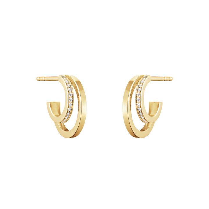 Halo 18K Gold Hoops w. Diamonds 0.12 ct
