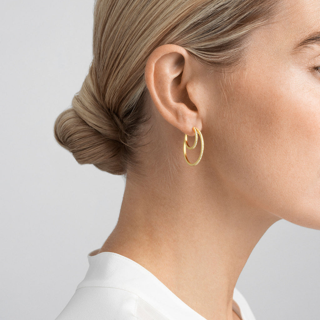 Halo 18K Gold Hoops w. Diamonds 0.64 ct