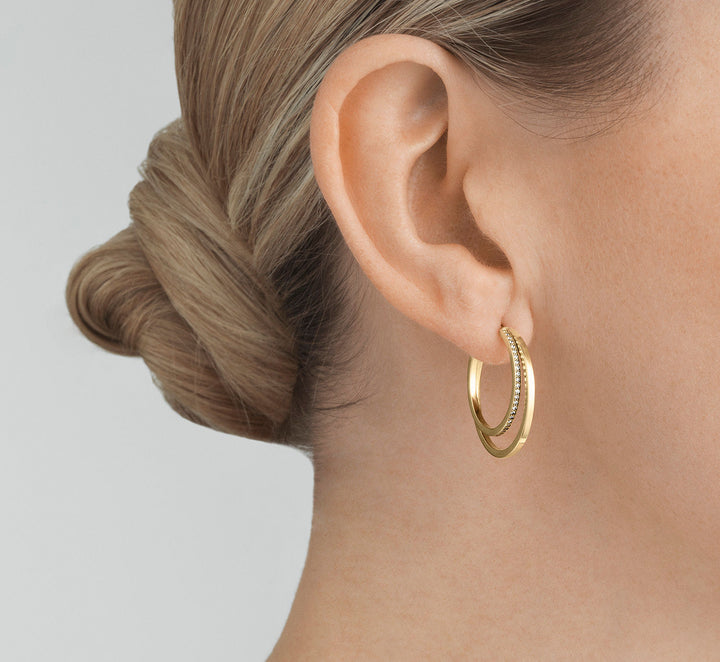 Halo 18K Gold Hoops w. Diamonds 1.24 ct