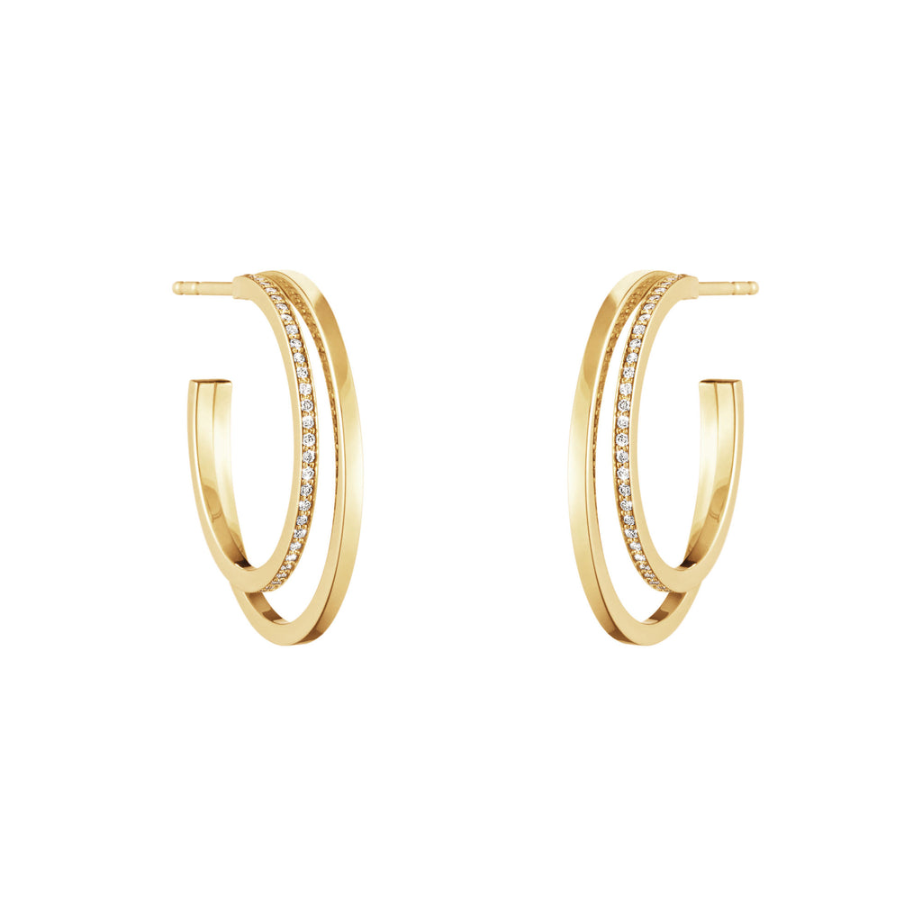 Halo 18K Gold Hoops w. Diamonds 0.30 ct