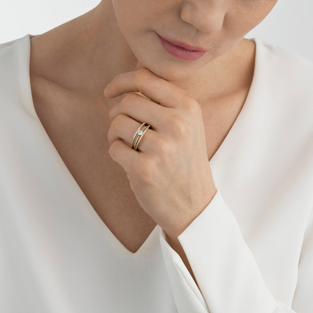 Halo Solitaire 18K Gold Ring w. Diamonds 0.58 ct