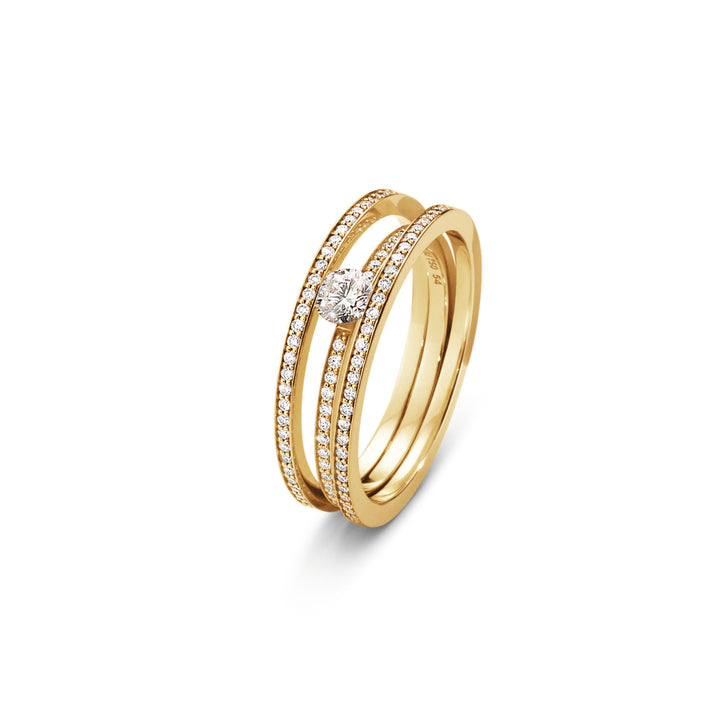 Halo Solitaire 18K Gold Ring w. Diamonds 0.58 ct