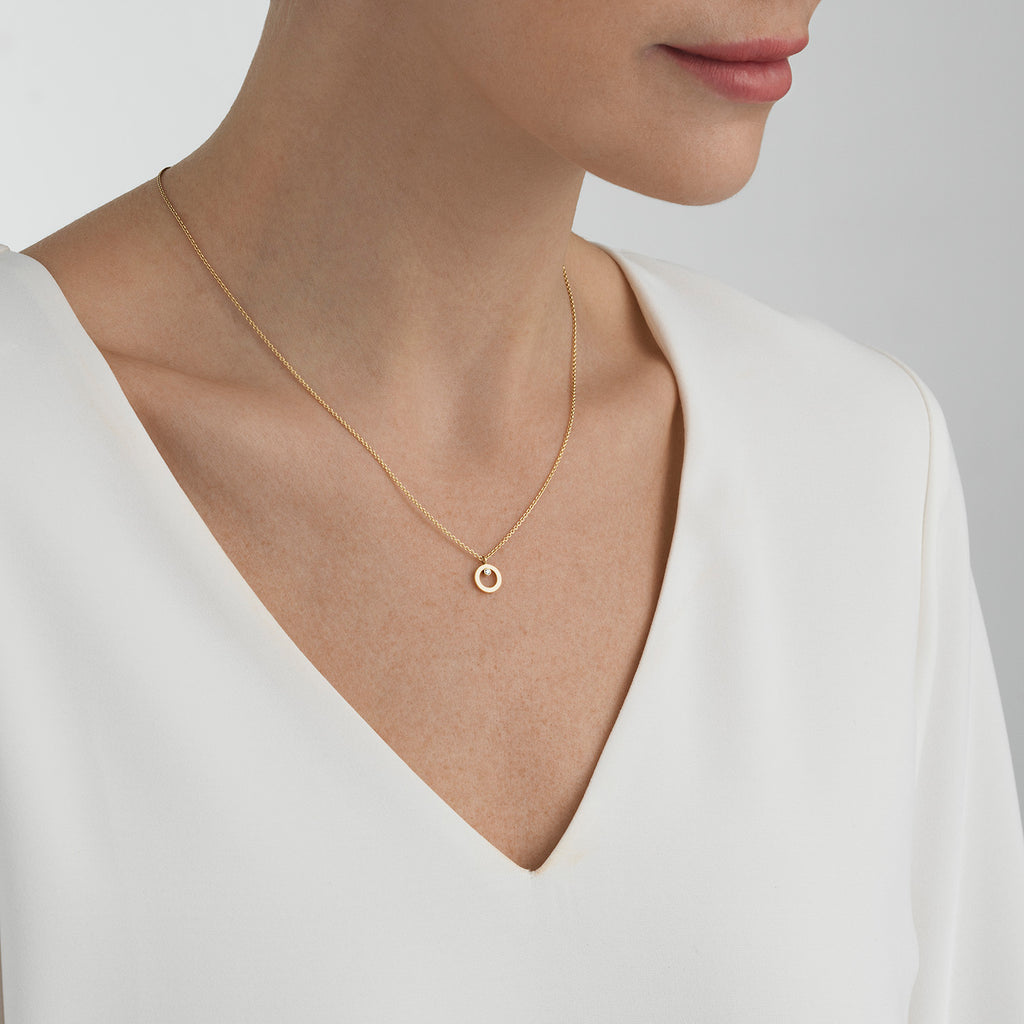 Halo 18K Gold Necklace w. Diamond 0.01 ct