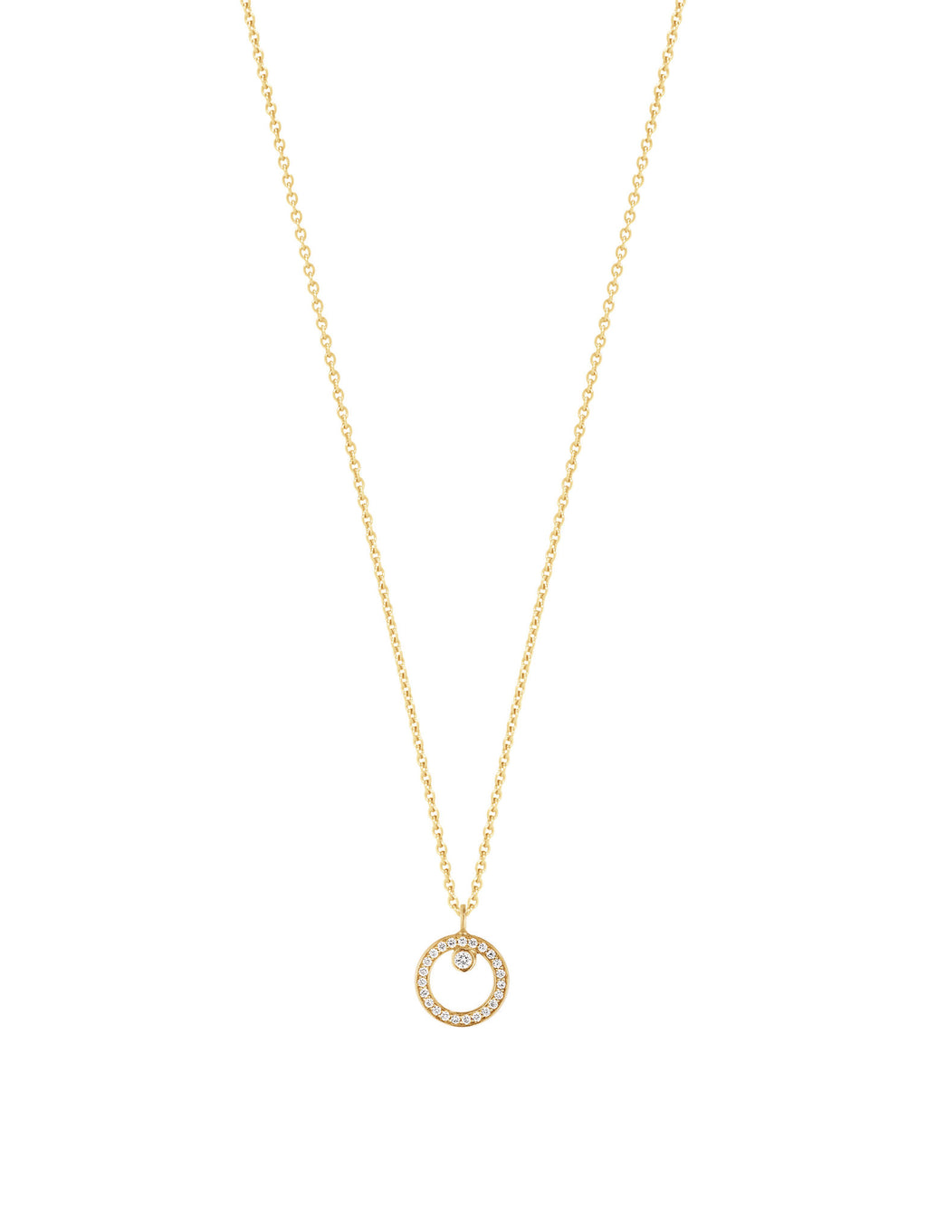 Halo 18K Gold Necklace w. Diamonds 0.06 ct