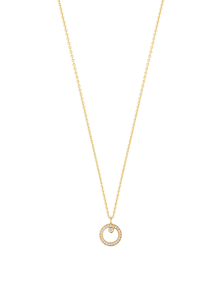 Halo 18K Gold Necklace w. Diamonds 0.06 ct