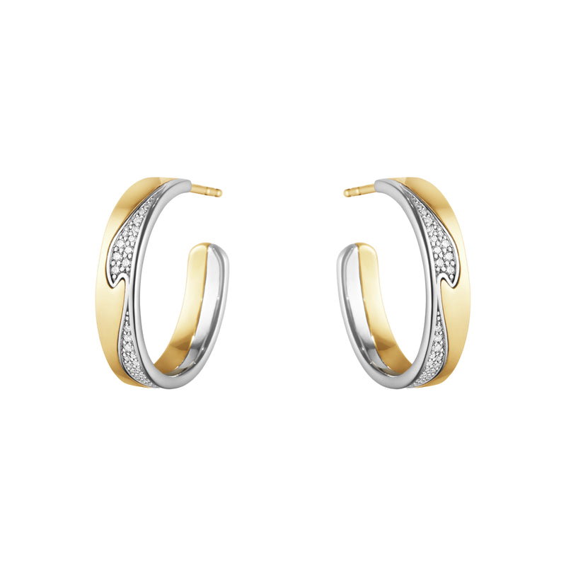 Large Fusion 18K Gold & Whitegold Earrings w. Diamonds 0.21 ct