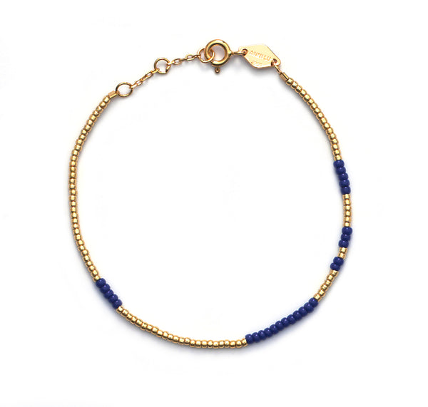 Asym Gold Plated Bracelet w. Navy Blue Beads