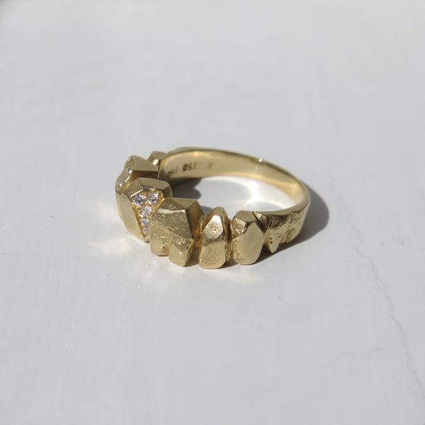 Chunky Nugget Ring Guld, Hvide Diamanter