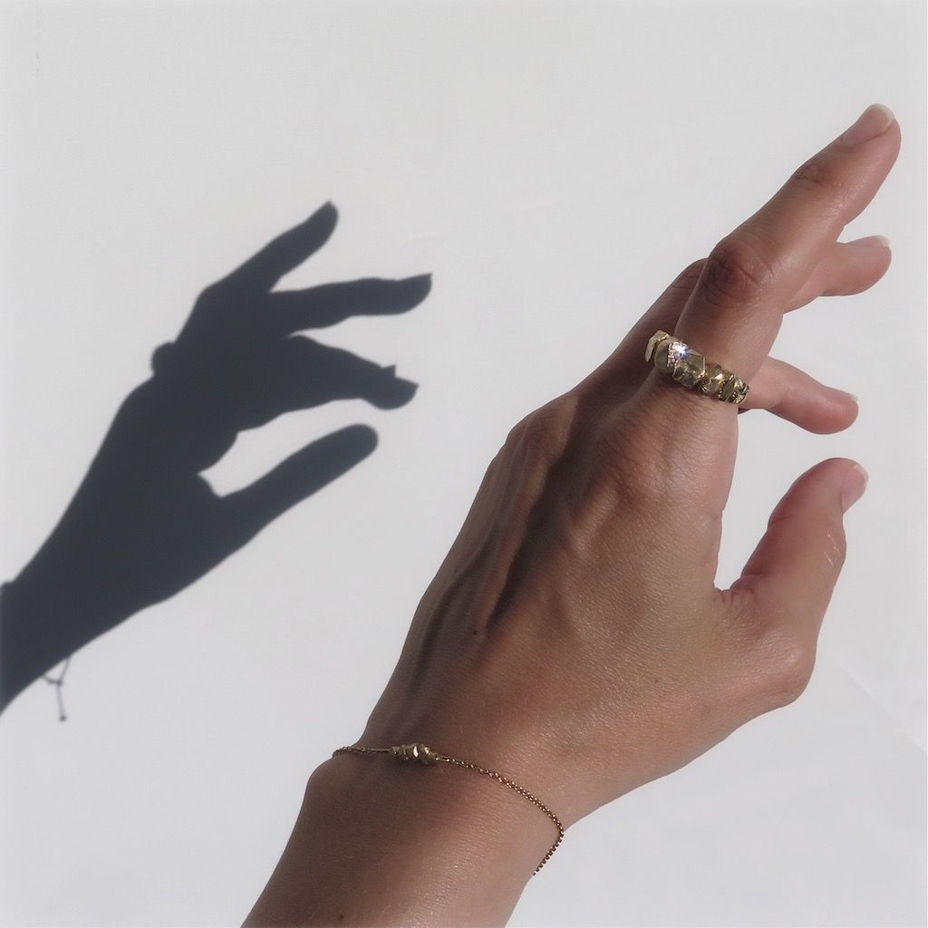 Chunky Nugget Ring Gold, White Diamonds