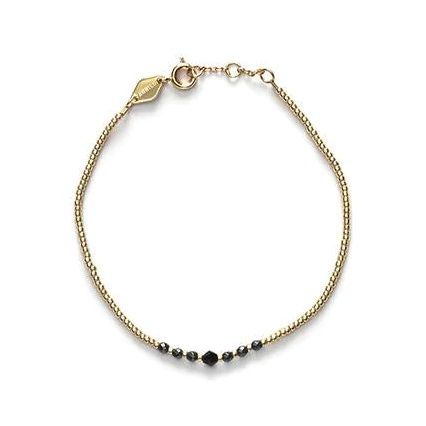 Bead & Gem Gold Plated Bracelet w. Black Beads