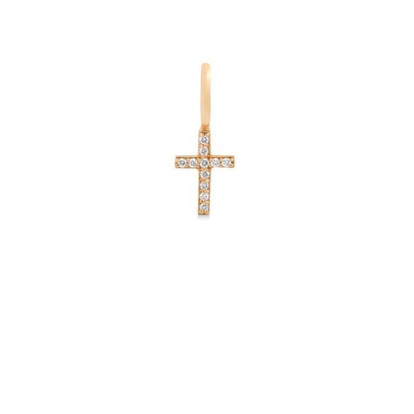 Rock Small Cross 18K Gold Pendant w. Diamonds