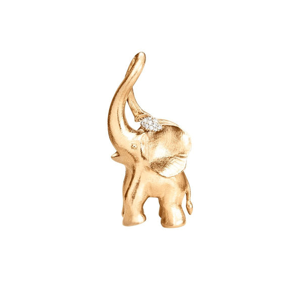 Large Elephant Charm 18K Gold Pendant w. Diamonds